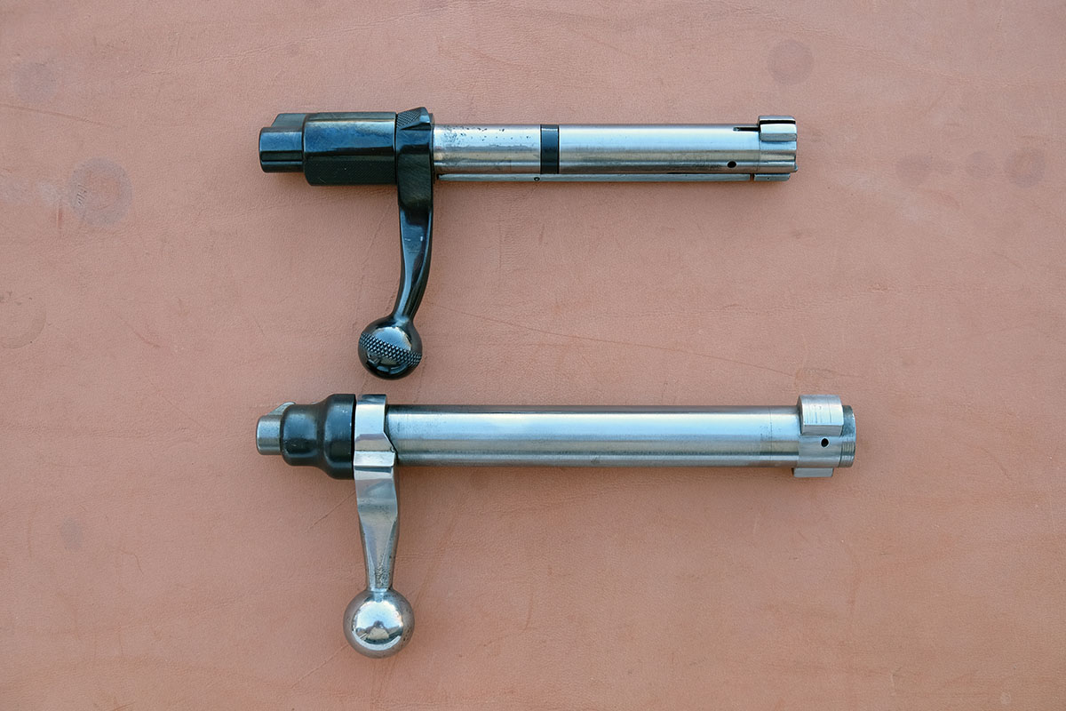 A bolt comparison of the Sako L46 (left) and Remington 722 – both are 222 Remingtons.